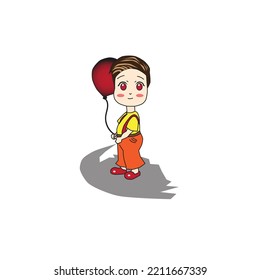 This illustration depicts a child holding a balloon.