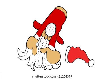 This illustration depicts a comic bowing Santa Claus