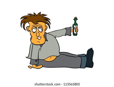 This illustration depicts a comic drunk people with green bottle