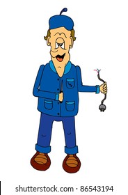 This illustration depicts a comic electrician