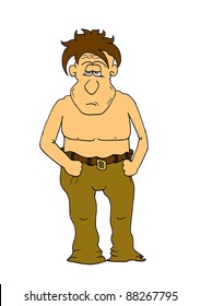 This illustration depicts a comic man in big pant