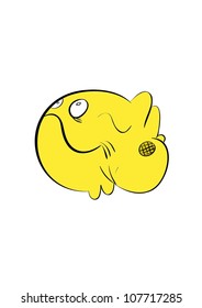 This illustration depicts a comic yellow sphere fish