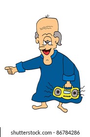 This illustration depicts a dancing comic elder man