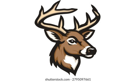 This illustration depicts a deer head rendered in a vector style. The image showcases the animal's features, including antlers. The color palette primarily uses shades of brown and white, and it presents a clean, isolated composition. This image could be suitable for various design projects, marketing materials, or editorial use.
