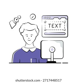 This illustration depicts a friendly, focused UI UX designer working on a project.