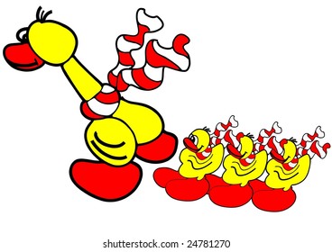 This illustration depicts a funny duck family