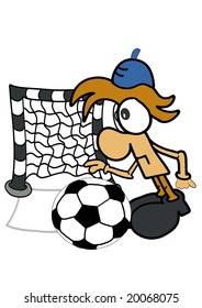 This illustration depicts a funny man playing football