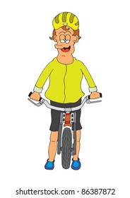 This illustration depicts a happy mountain bike rider