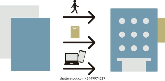 This illustration depicts how to submit a tax return (blue or white) to the tax office. 