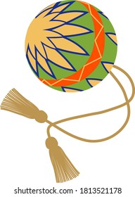 This illustration depicts the Japanese lucky charm, Temari.