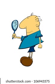 This illustration depicts a man with mirror