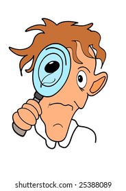 This illustration depicts a man with munsic score in a lupe