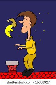 This illustration depicts a man walking while asleep.