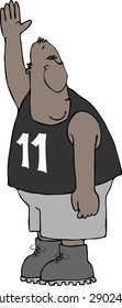 This illustration depicts a man waving with his right hand.