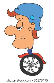 This illustration depicts a man with wheel body