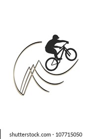 This illustration depicts mountain bike rider with curved lines