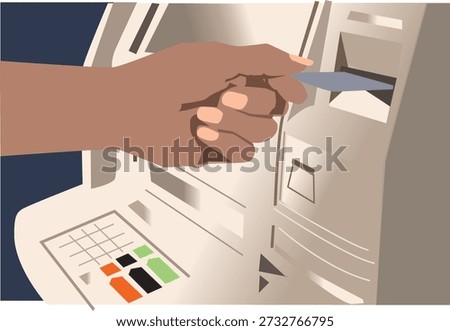 This illustration depicts a person using an Automated Teller Machine (ATM) to perform a variety of banking transactions, highlighting the convenience and accessibility of modern self-service banking. The individual interacts with the machine to withdraw cash, check account balances, make deposits, or transfer funds, emphasizing the ease of managing personal finances without visiting a bank branch. Designed to convey functionality, security, and efficiency, the artwork showcases the ATM interface, keypad, screen, and cash dispenser, providing a clear and informative visual representation suitable for educational, editorial, or commercial use. Ideal for digital media, print materials, infographics, banking brochures, websites, and financial blogs, this illustration communicates the benefits of automated banking solutions available 24 hours a day. It is perfect for content related to services, financial literacy, online and offline systems, personal finance management, and technological solutions in the financial sector. The depiction emphasizes user interaction, modern technology, and convenience, making it suitable for instructional guides, training materials, marketing campaigns, or promotional content for banks, credit unions, and institutions. Its clear, professional design ensures versatility for social media graphics, advertisements, presentations, or educational resources, effectively communicating the concept of fast, reliable, and accessible. The illustration combines technical accuracy with a visually engaging style, providing a helpful reference for designers, educators, and content creators aiming to showcase ATM usage, self-service, or cash management. By highlighting both the user and the machine, the artwork illustrates the growing importance of automated services in everyday life, supporting themes of convenience, security, and modern technology in the industry. Overall, this vector artwork offers a practical, professional.