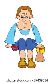 This illustration depicts a playing man in the sandbox