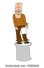 This illustration depicts a public speaking man staying on a barrel