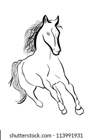 This illustration depicts a running horse