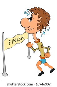 This illustration depicts a running man in the finish