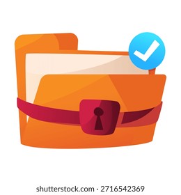 Esta ilustración muestra una carpeta segura con una marca de verificación, que simboliza el almacenamiento de archivos verificado, ideal para aplicaciones relacionadas con la seguridad de datos y la organización en entornos digitales.