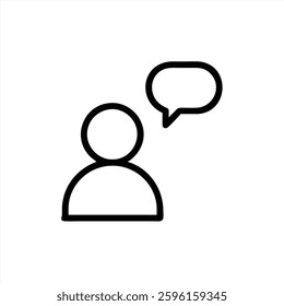 This illustration depicts a simple figure of a person with a speech bubble. The minimalist design emphasizes communication and conversation.