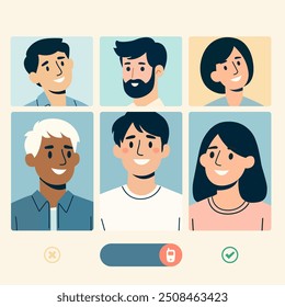 This illustration depicts six diverse individuals engaged in a video call, each smiling and interacting as they connect across the world. The image emphasizes the global nature of video communication