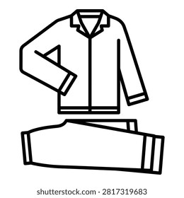 This illustration depicts a stylized line art representation of a classic pajama set including a buttonup top and matching pants isolated on transparent background