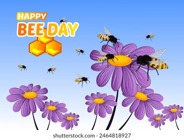 This is an illustration design of bees and flower fields, to celebrate World Bee Day