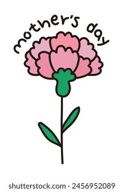 This is an illustration design hand-drawn in a doodle style of a fully bloomed carnation flower to give as a gift to parents on 'mother's Day' in May.