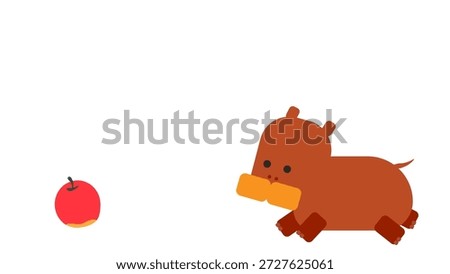 This is an illustration of desire, action, and challenge expressed through the character of a hippopotamus chasing an apple.