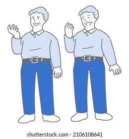 This is an illustration of the difference in facial poses of middle-aged men.