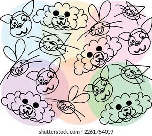 This illustration is a lot of different cute animal patterns and has a lot of circular patterns.
