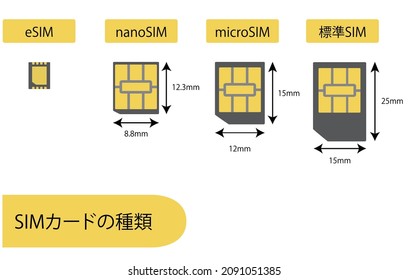 This is an illustration of the different types of SIM cards.　The Japanese meanings are "type of sim" and "standard sim".