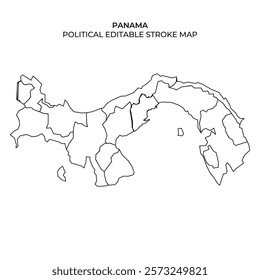 This illustration displays a detailed outline of Panamas political map, highlighting the countrys various regions. It serves as a base for customizable editing and representation.