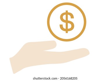 This is an illustration of a dollar coin on the palm of your hand.