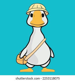 This is an illustration of a duck using a bag.
