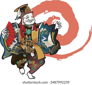 This is an illustration of Ebisu performing Kagura.