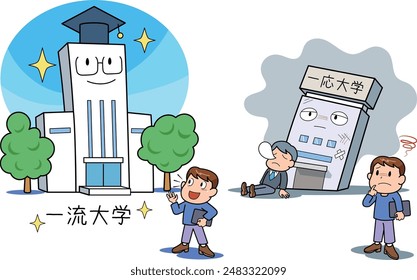 This is an illustration of educational disparity - differences in levels.
(In Japanese, it is "top-class university" and "Just in case university")