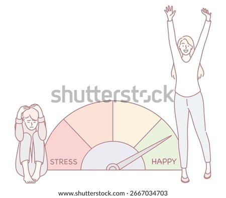This illustration effectively shows the clear contrast between stress and happiness on a visual scale