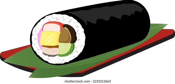 This is an illustration of "Ehomaki", which is said to make your wishes come true if you eat it while facing the lucky direction on the day of Setsubun, a traditional Japanese event.
