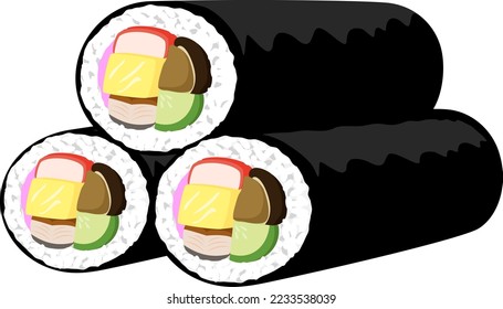 This is an illustration of "Ehomaki", which is said to make your wishes come true if you eat it while facing the lucky direction on the day of Setsubun, a traditional Japanese event.