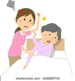 This is an illustration of an elderly person being beaten by a caregiver.