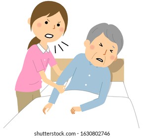 This is an illustration of an elderly person yelled at by a caregiver.