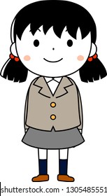 This is an illustration of emotional expressions of pig tails female students.