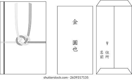 This is an illustration of an envelope for incense. The Japanese words depicted mean the amount of money, zip code, address, and name.