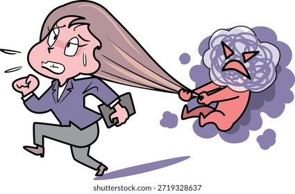 Esta ilustração expressa o sentimento de relutância, que pode significar arrependimento ou outros sentimentos que permanecem em sua mente.