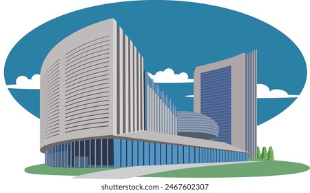 This is an illustration of the exterior of the African Union headquarters.