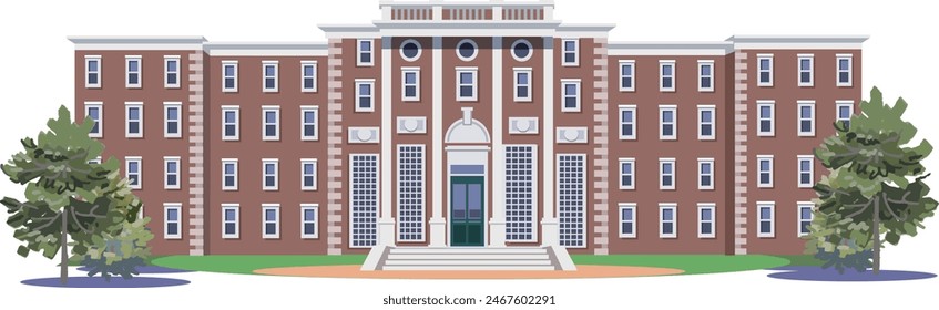 This is an illustration of the exterior of Harvard University.